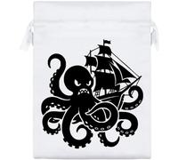 Azeeda 20cm 'Angry Octopus Attacking Ship' Satin Drawstring Bag/Pouch (SB00154435)