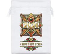 Azeeda 20cm 'Art Deco Happy New Year 2026' Satin Drawstring Bag/Pouch (SB00136403)