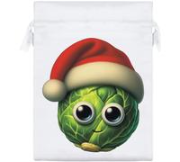 Azeeda 20cm 'Brussels Sprout Wearing Santa Hat' Satin Drawstring Bag/Pouch (SB00134075)