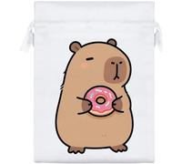 Azeeda 20cm 'Capybara with Donut' Satin Drawstring Bag/Pouch (SB00154195)