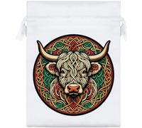 Azeeda 20cm 'Celtic Highland Cow' Satin Drawstring Bag/Pouch (SB00139707)