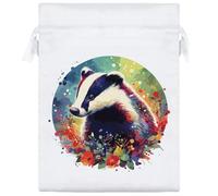 Azeeda 20cm 'Colourful Badger With Wild Flowers' Satin Drawstring Bag/Pouch (SB00095659)