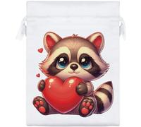 Azeeda 20cm 'Cute Baby Raccoon With Love Heart' Satin Drawstring Bag/Pouch (SB00149787)