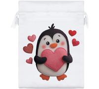 Azeeda 20cm 'Cute Penguin Holding Heart' Satin Drawstring Bag/Pouch (SB00144807)