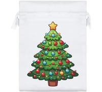 Azeeda 20cm 'Decorated Christmas Tree' Satin Drawstring Bag/Pouch (SB00134895)