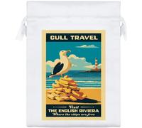 Azeeda 20cm 'English Riviera Gull With Chips' Satin Drawstring Bag/Pouch (SB00147515)