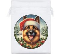 Azeeda 20cm 'German Shepherd Dog Wearing Santa Hat' Satin Drawstring Bag/Pouch (SB00134339)
