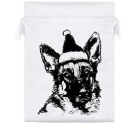 Azeeda 20cm 'German Shepherd Wearing Santa Hat' Satin Drawstring Bag/Pouch (SB00129439)