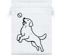 Azeeda 20cm 'Golden Retriever Catching Tennis Ball' Satin Drawstring Bag/Pouch (SB00146235)