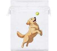 Azeeda 20cm 'Golden Retriever Catching Tennis Ball' Satin Drawstring Bag/Pouch (SB00146239)