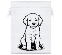 Azeeda 20cm 'Golden Retriever Puppy Sitting On The Grass' Satin Drawstring Bag/Pouch (SB00130067)