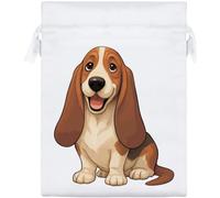 Azeeda 20cm 'Happy Basset Hound' Satin Drawstring Bag/Pouch (SB00132055)