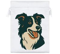 Azeeda 20cm 'Happy Border Collie' Satin Drawstring Bag/Pouch (SB00124479)