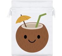 Azeeda 20cm 'Happy Coconut Drink' Satin Drawstring Bag/Pouch (SB00156843)