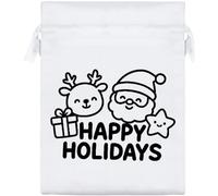Azeeda 20cm 'Happy Holidays with Cute Santa' Satin Drawstring Bag/Pouch (SB00135355)