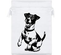 Azeeda 20cm 'Happy Jack Russell' Satin Drawstring Bag/Pouch (SB00146615)