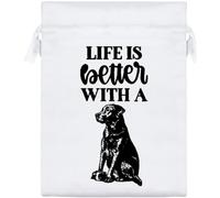 Azeeda 20cm 'Life is Better With A Dog Text' Satin Drawstring Bag/Pouch (SB00139347)