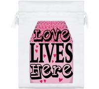 Azeeda 20cm 'Love Lives Here' Satin Drawstring Bag/Pouch (SB00144803)