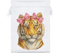 Azeeda 20cm 'Majestic Tiger with Pink Bows' Satin Drawstring Bag/Pouch (SB00153055)
