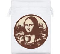 Azeeda 20cm 'Mona Lisa Drinking Coffee' Satin Drawstring Bag/Pouch (SB00140279)