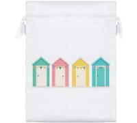Azeeda 20cm 'Pastel Beach Huts' Satin Drawstring Bag/Pouch (SB00136187)