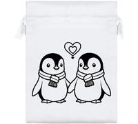 Azeeda 20cm 'Penguins in Love' Satin Drawstring Bag/Pouch (SB00145683)