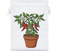 Azeeda 20cm 'Pepper Plant In Pot' Satin Drawstring Bag/Pouch (SB00147219)