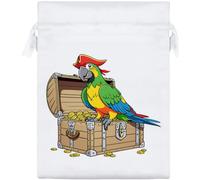 Azeeda 20cm 'Pirate Parrot Sitting on Treasure Chest' Satin Drawstring Bag/Pouch (SB00145275)
