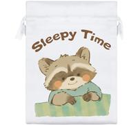 Azeeda 20cm 'Sleepy Time Raccoon' Satin Drawstring Bag/Pouch (SB00156863)