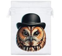 Azeeda 20cm 'Tawny Owl Wearing Bowler Hat' Satin Drawstring Bag/Pouch (SB00127343)