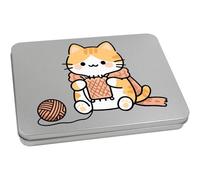 Azeeda 220mm 'Cat Knitting Scarf' Metal Hinged Tin/Storage Box (TT00319485)