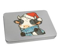 Azeeda 220mm 'Cute Christmas Cow with Scarf' Metal Hinged Tin/Storage Box (TT00308715)
