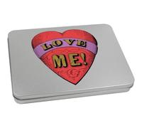 Azeeda 220mm 'Red Heart With 'Love Me!' Text' Metal Hinged Tin/Storage Box (TT00303684)