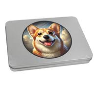 Azeeda 220mm 'Smiling Welsh Corgi' Metal Hinged Tin/Storage Box (TT00267666)