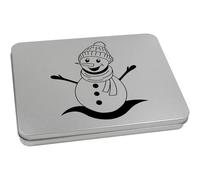 Azeeda 220mm 'Snowman & Scarf' Metal Hinged Tin/Storage Box (TT00298497)