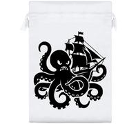 Azeeda 25cm 'Angry Octopus Attacking Ship' Satin Drawstring Bag/Pouch (SB00154436)