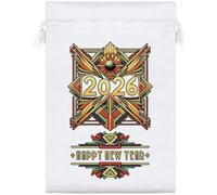 Azeeda 25cm 'Art Deco Happy New Year 2026' Satin Drawstring Bag/Pouch (SB00136404)