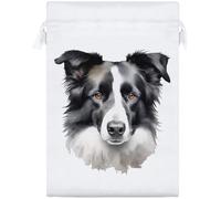 Azeeda 25cm 'Border Collie Portrait' Satin Drawstring Bag/Pouch (SB00149672)