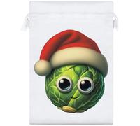 Azeeda 25cm 'Brussels Sprout Wearing Santa Hat' Satin Drawstring Bag/Pouch (SB00134076)