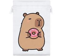 Azeeda 25cm 'Capybara with Donut' Satin Drawstring Bag/Pouch (SB00154196)