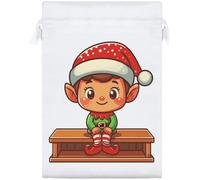 Azeeda 25cm 'Christmas Elf Sitting' Satin Drawstring Bag/Pouch (SB00134880)