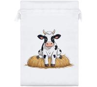 Azeeda 25cm 'Cow Sitting on Hay Bale' Satin Drawstring Bag/Pouch (SB00144684)