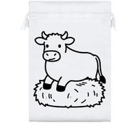 Azeeda 25cm 'Cow Sitting on Hay Bale' Satin Drawstring Bag/Pouch (SB00144688)