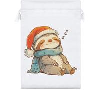 Azeeda 25cm 'Cute Christmas Sloth Sleeping' Satin Drawstring Bag/Pouch (SB00138436)