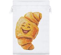 Azeeda 25cm 'Cute Happy Croissant ' Satin Drawstring Bag/Pouch (SB00133284)