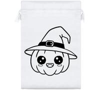 Azeeda 25cm 'Cute Kawaii Halloween Pumpkin In A Hat ' Satin Drawstring Bag/Pouch (SB00132424)