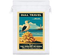 Azeeda 25cm 'English Riviera Gull With Chips' Satin Drawstring Bag/Pouch (SB00147516)