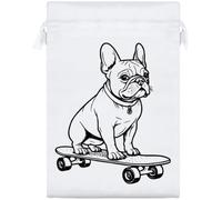 Azeeda 25cm 'French Bulldog on Skateboard' Satin Drawstring Bag/Pouch (SB00146212)