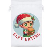 Azeeda 25cm 'Funny Elf Eating Cheeseburger' Satin Drawstring Bag/Pouch (SB00134904)