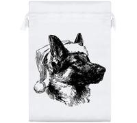 Azeeda 25cm 'German Shepherd Wearing Santa Hat' Satin Drawstring Bag/Pouch (SB00137324)